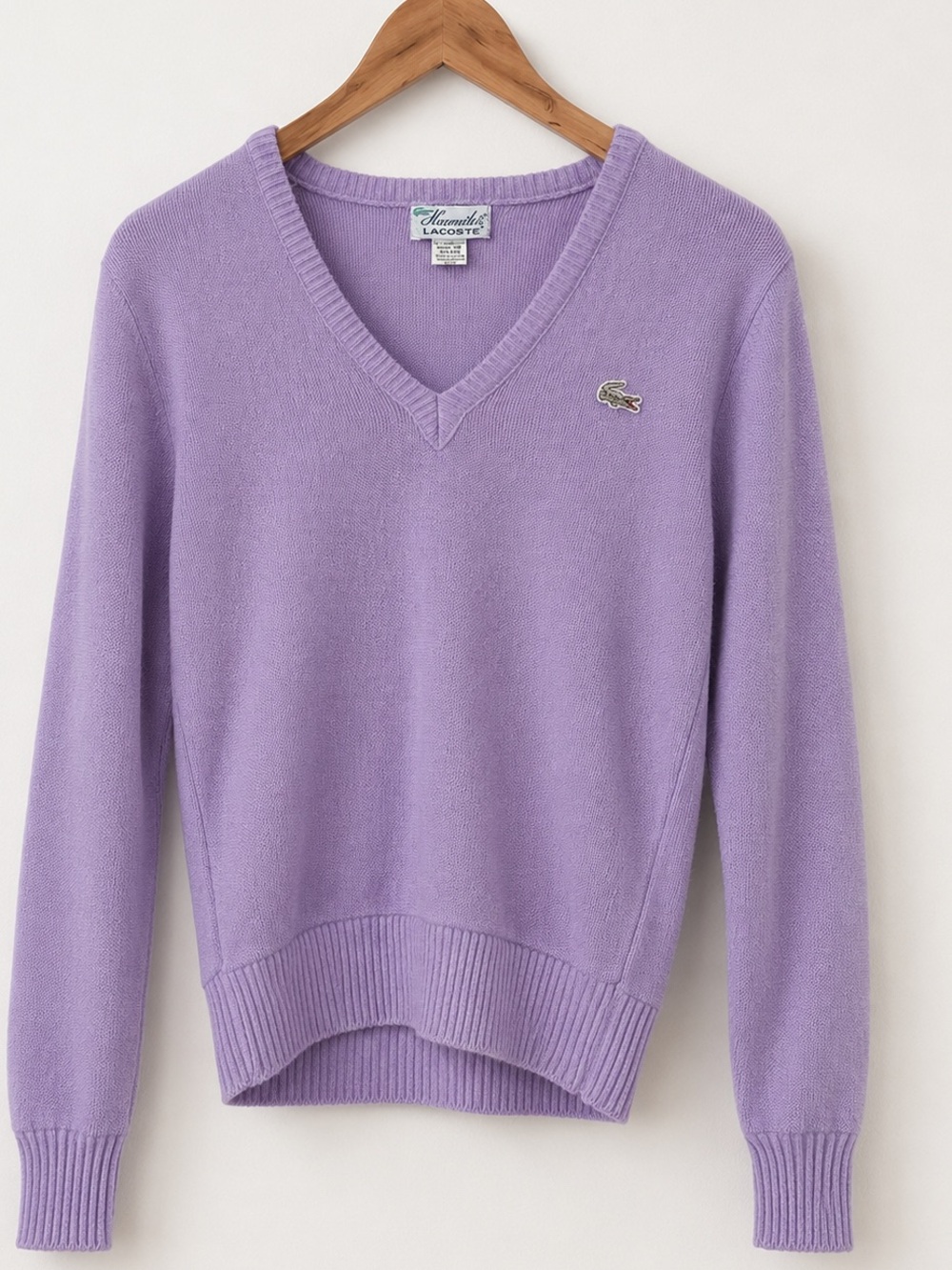 Vintage Haymaker Lacoste Lavender V-Neck Knit Sweater Sz 34 / XS